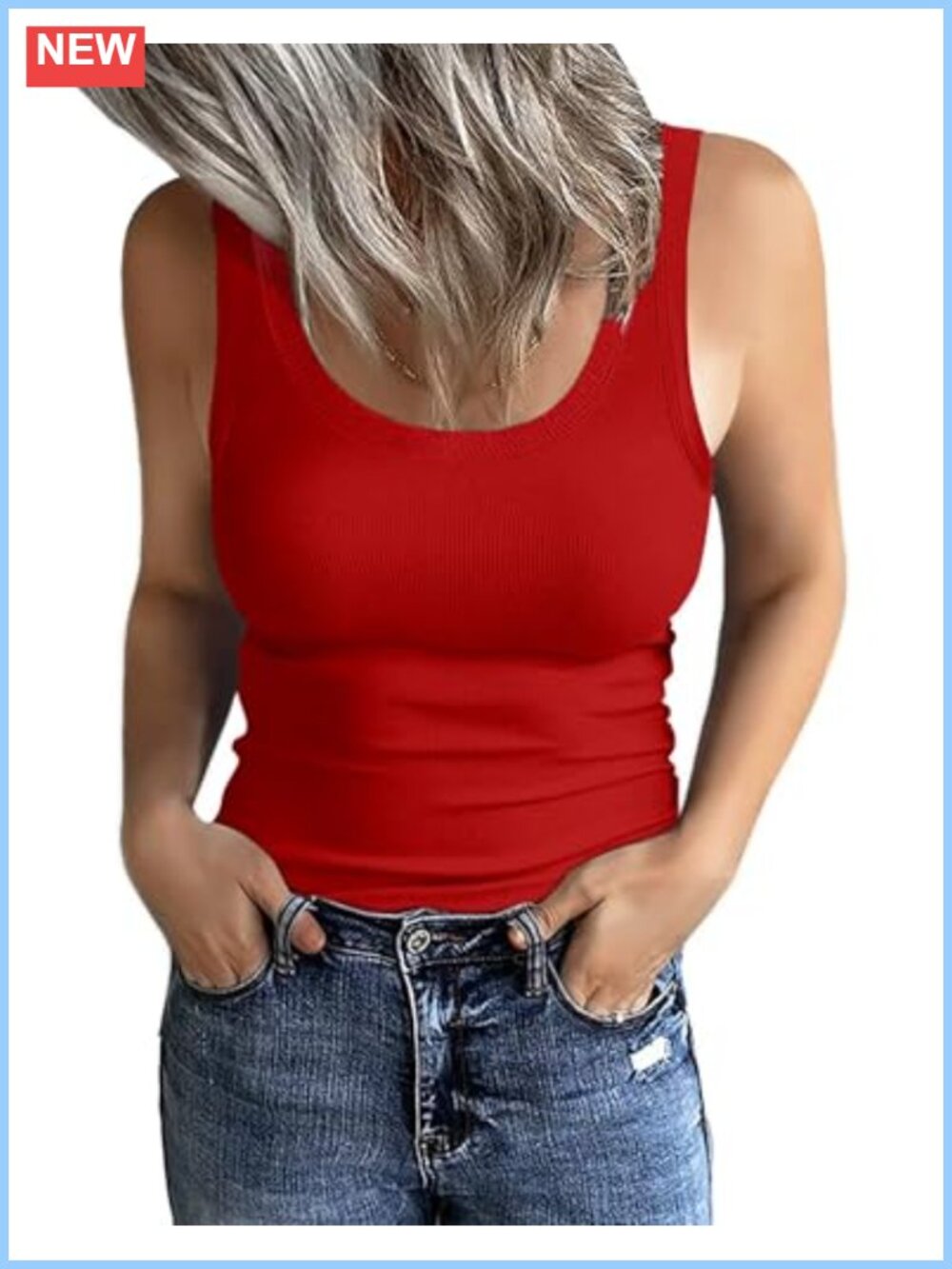 Sleeveless Scoop Neck Ribbed Fitted Basic Cami Tank Top